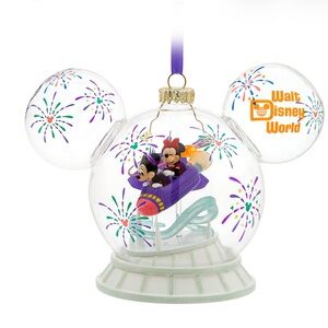 Disney World Mickey and Minnie Mouse Glass Ornament Space Mountain